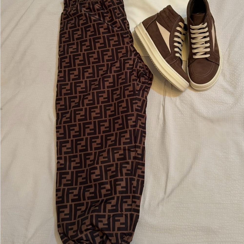 Fendi Black and Brown Logo Joggers